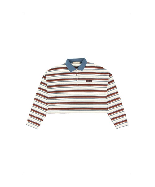 ALEXIA STAM（アリシアスタン）の「Stripe Polo Shirt /コンパクト丈ストライプポロシャツ（ポロシャツ・レディース・ブルー/バーガンディー/ブラウン・FREE）」の7枚目の写真