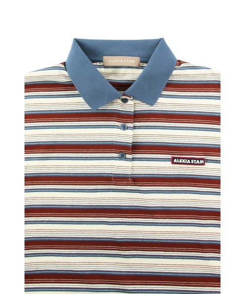 ALEXIA STAM（アリシアスタン）の「Stripe Polo Shirt /コンパクト丈ストライプポロシャツ（ポロシャツ・レディース・ブルー/バーガンディー/ブラウン・FREE）」の9枚目の写真