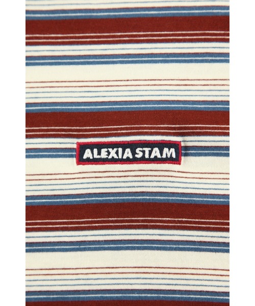 ALEXIA STAM（アリシアスタン）の「Stripe Polo Shirt /コンパクト丈ストライプポロシャツ（ポロシャツ・レディース・ブルー/バーガンディー/ブラウン・FREE）」の10枚目の写真