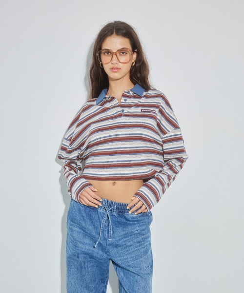 セール】Stripe Polo Shirt /コンパクト丈ストライプポロシャツ