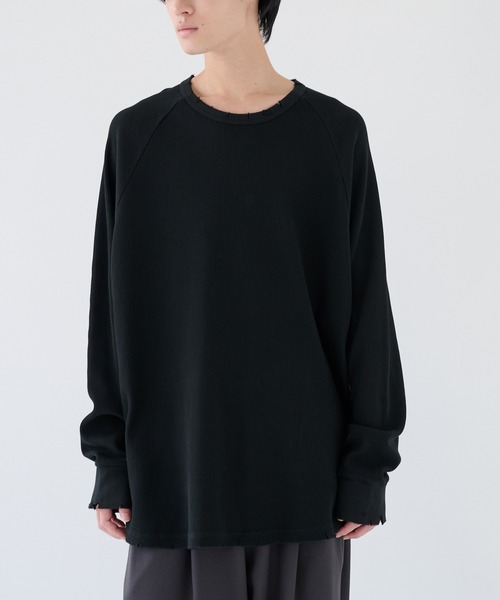 KANEMASA PHIL.（カネマサフィル）の「【KANEMASA PHIL.】別注 18G Garment Dye Waffle Damage（Tシャツ/カットソー・メンズ・ホワイト/ブラック・M/L）」の9枚目の写真