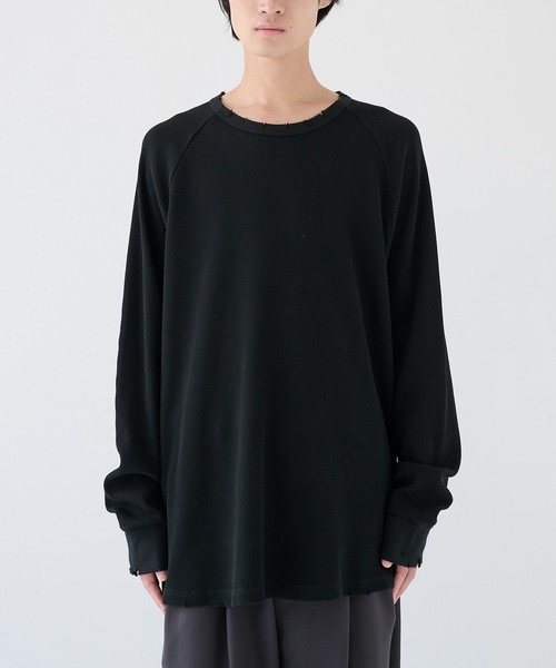 KANEMASA PHIL.（カネマサフィル）の「【KANEMASA PHIL.】別注 18G Garment Dye Waffle Damage（Tシャツ/カットソー・メンズ・ホワイト/ブラック・M/L）」の10枚目の写真