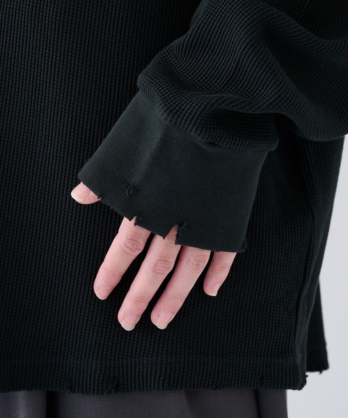 KANEMASA PHIL.（カネマサフィル）の「【KANEMASA PHIL.】別注 18G Garment Dye Waffle Damage（Tシャツ/カットソー・メンズ・ホワイト/ブラック・M/L）」の14枚目の写真