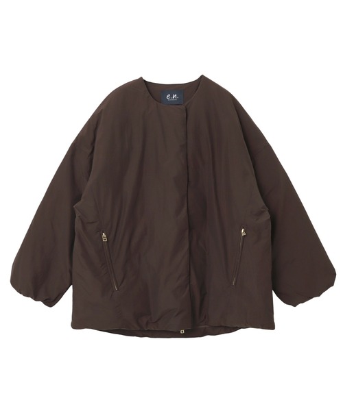 新品未使用　完売　evernavy ノーカラーダウン　ブラウン　Sサイズ セール】ノーカラーサイドジップダウンジャケット（ダウンジャケット