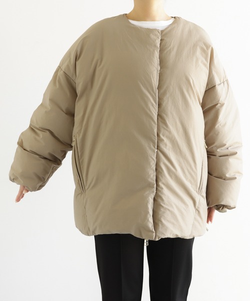 セール】ノーカラーサイドジップダウンジャケット（ダウンジャケット