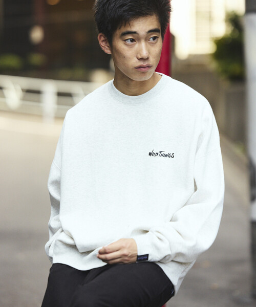 WILD THINGS(ワイルドシングス)の「限定展開 WILD THINGS×FREAK'S STORE/ワイルドシングス 別注 ビッグシルエット キャットモチーフ 刺繍ワッペン クルーネックスウェット(スウェット・メンズ・アッシュグレー/グリーン/ネイビー/スミクロ・SMALL/MEDIUM/LARGE)」の6枚目の写真