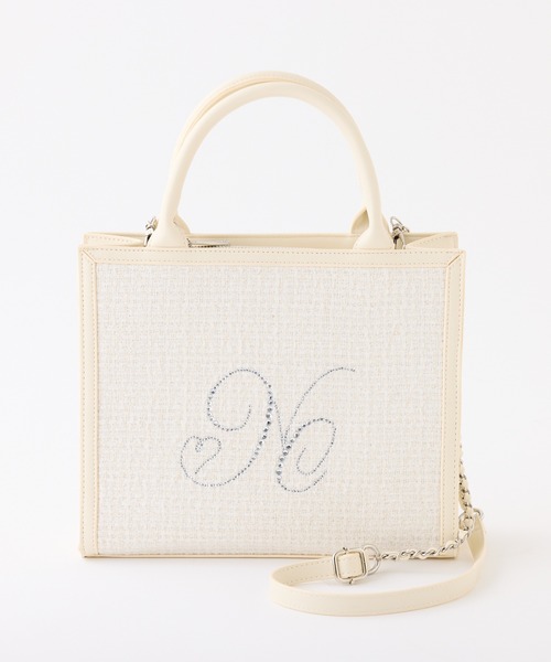 one after another NICE CLAUP（ワンアフターアナザーナイスクラップ）の「ビジューロゴミニトートバッグ（トートバッグ・レディース・アイボリー/サックスブルー/ブラック・FREE）」の2枚目の写真