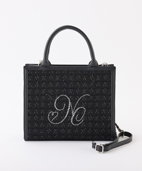 one after another NICE CLAUP（ワンアフターアナザーナイスクラップ）の「ビジューロゴミニトートバッグ（トートバッグ・レディース・アイボリー/サックスブルー/ブラック・FREE）」の3枚目の写真