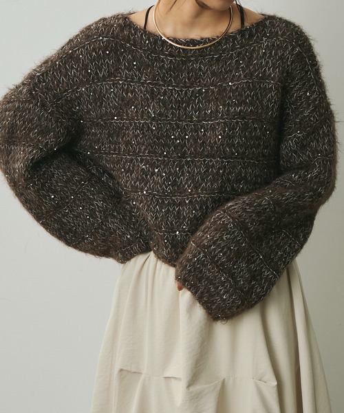 Lunea（ルネア）の「ミックスヤーンスパンコールニット（ニット/セーター・レディース・アイボリー/ブラウン・FREE）」の2枚目の写真
