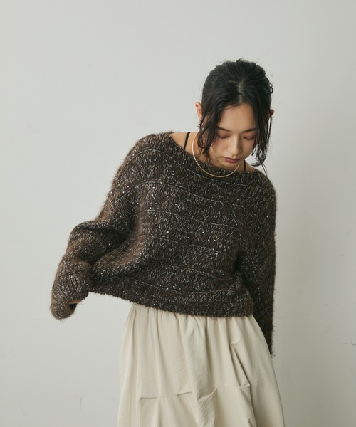 Lunea（ルネア）の「ミックスヤーンスパンコールニット（ニット/セーター・レディース・アイボリー/ブラウン・FREE）」の8枚目の写真
