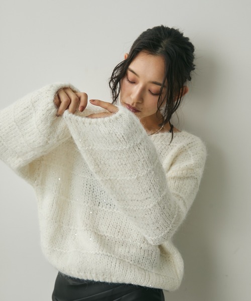 Lunea（ルネア）の「ミックスヤーンスパンコールニット（ニット/セーター・レディース・アイボリー/ブラウン・FREE）」の12枚目の写真