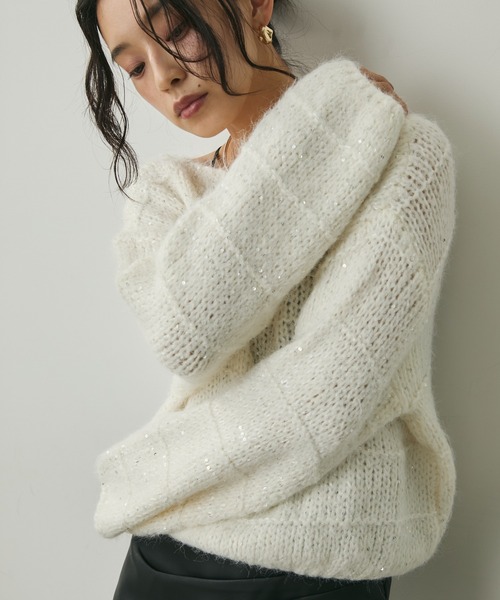 Lunea（ルネア）の「ミックスヤーンスパンコールニット（ニット/セーター・レディース・アイボリー/ブラウン・FREE）」の14枚目の写真