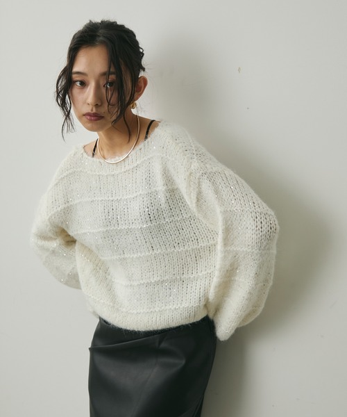 Lunea（ルネア）の「ミックスヤーンスパンコールニット（ニット/セーター・レディース・アイボリー/ブラウン・FREE）」の20枚目の写真