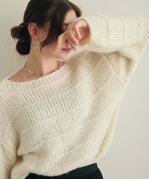 Lunea（ルネア）の「ミックスヤーンスパンコールニット（ニット/セーター・レディース・アイボリー/ブラウン・FREE）」の5枚目の写真