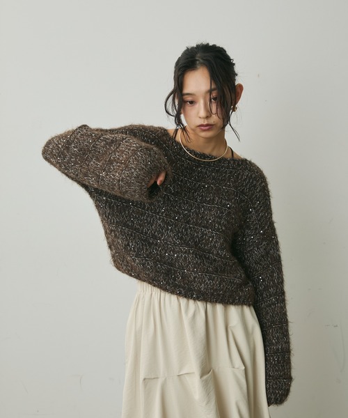 Lunea（ルネア）の「ミックスヤーンスパンコールニット（ニット/セーター・レディース・アイボリー/ブラウン・FREE）」の3枚目の写真