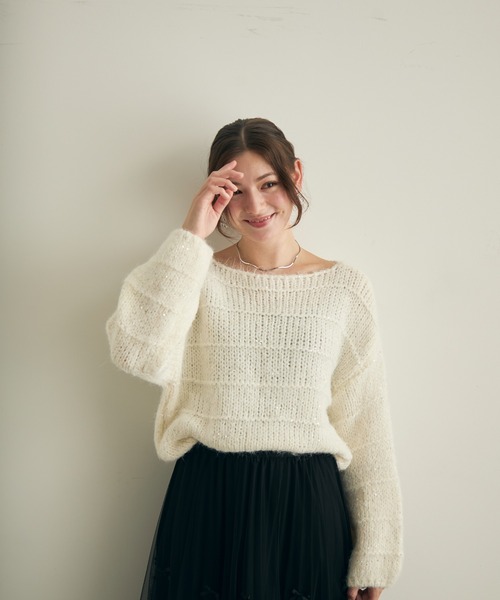 Lunea（ルネア）の「ミックスヤーンスパンコールニット（ニット/セーター・レディース・アイボリー/ブラウン・FREE）」の6枚目の写真