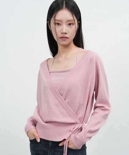 GENERAL IDEA(ジェネラルアイデア)の「【GENERAL IDEA】レイヤードラップカーディガンセット / LAYERED WRAP CARDIGAN SET(カーディガン/ボレロ・レディース・グレー/ブラック/ピンク・L/M/S)」の8枚目の写真