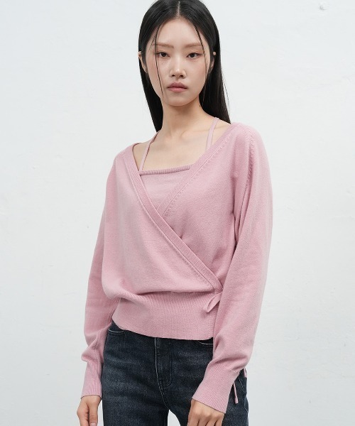GENERAL IDEA(ジェネラルアイデア)の「【GENERAL IDEA】レイヤードラップカーディガンセット / LAYERED WRAP CARDIGAN SET(カーディガン/ボレロ・レディース・グレー/ブラック/ピンク・L/M/S)」の9枚目の写真