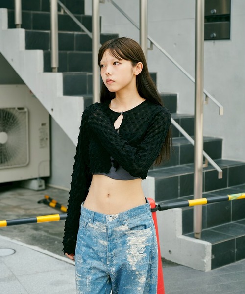 OPEN SESAME CLUB(オープンセサミクラブ)の「ice cotton short cardigan(カーディガン/ボレロ・レディース・バーガンディー/ブラック/アイボリー・1/2)」の4枚目の写真