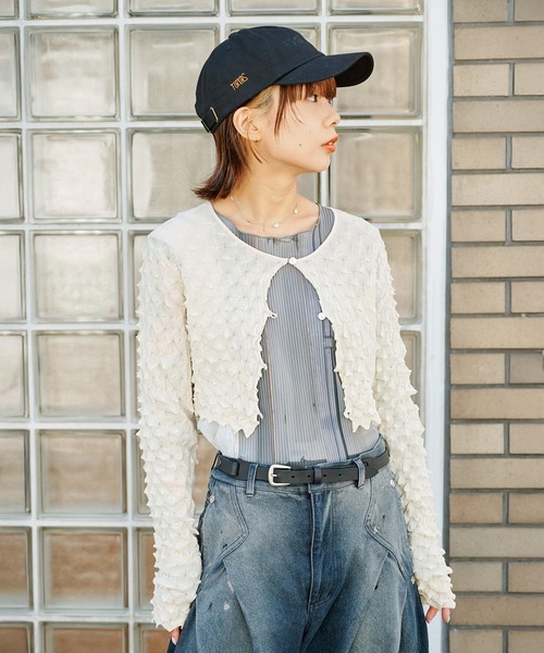 OPEN SESAME CLUB(オープンセサミクラブ)の「ice cotton short cardigan(カーディガン/ボレロ・レディース・バーガンディー/ブラック/アイボリー・1/2)」の6枚目の写真