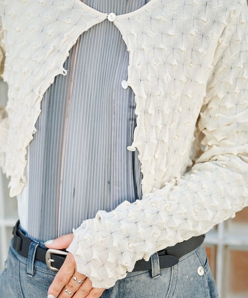 OPEN SESAME CLUB(オープンセサミクラブ)の「ice cotton short cardigan(カーディガン/ボレロ・レディース・バーガンディー/ブラック/アイボリー・1/2)」の8枚目の写真