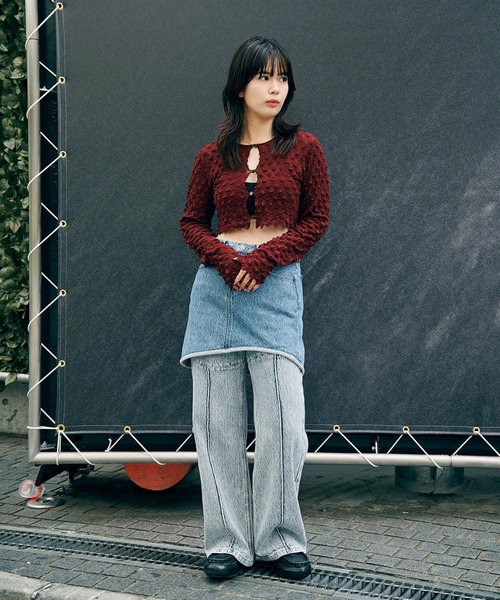 OPEN SESAME CLUB(オープンセサミクラブ)の「ice cotton short cardigan(カーディガン/ボレロ・レディース・バーガンディー/ブラック/アイボリー・1/2)」の9枚目の写真