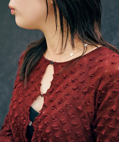 OPEN SESAME CLUB(オープンセサミクラブ)の「ice cotton short cardigan(カーディガン/ボレロ・レディース・バーガンディー/ブラック/アイボリー・1/2)」の11枚目の写真