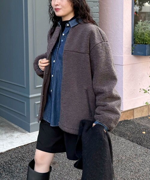 fredy emue(フレディエミュ)の「《防風》ボアノーカラーブルゾン(ダッフルコート・レディース・ブラウン/チャコールグレー・38)」の2枚目の写真