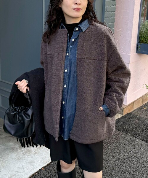 fredy emue(フレディエミュ)の「《防風》ボアノーカラーブルゾン(ダッフルコート・レディース・ブラウン/チャコールグレー・38)」の7枚目の写真