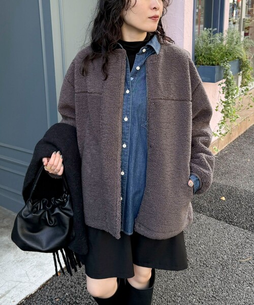 fredy emue(フレディエミュ)の「《防風》ボアノーカラーブルゾン(ダッフルコート・レディース・ブラウン/チャコールグレー・38)」の8枚目の写真
