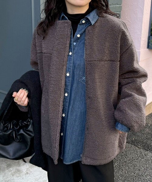 fredy emue(フレディエミュ)の「《防風》ボアノーカラーブルゾン(ダッフルコート・レディース・ブラウン/チャコールグレー・38)」の11枚目の写真