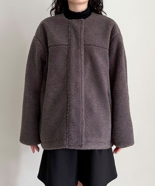 fredy emue(フレディエミュ)の「《防風》ボアノーカラーブルゾン(ダッフルコート・レディース・ブラウン/チャコールグレー・38)」の12枚目の写真