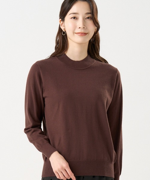 TOKYO SHIRTS（トウキョウシャツ）の「もちもち ハイネック プルオーバー（ニット/セーター・レディース・ブラウン/ホワイト・L/M）」の2枚目の写真