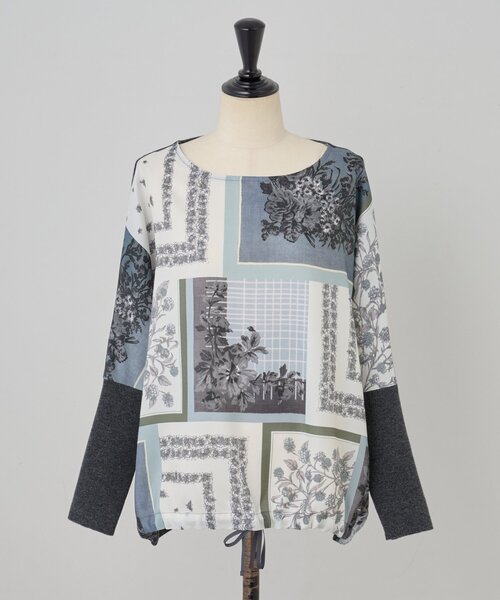 セール】スカーフパッチワークプリントニット（ニット/セーター