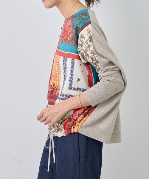 ビアズリー スカーフ柄ニットbeardsley スカーフパッチワークプリントニット（ニット/セーター）｜BEARDSLEY