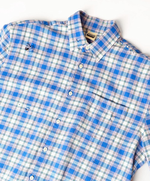 HOLIDAY（ホリデイ）の「CHECK PADDED SHOULDER DAMAGE BIG SHIRT チェックパディッドショルダーダメージビッグシャツ（シャツ/ブラウス・レディース・ブルー・ONE SIZE）」の3枚目の写真