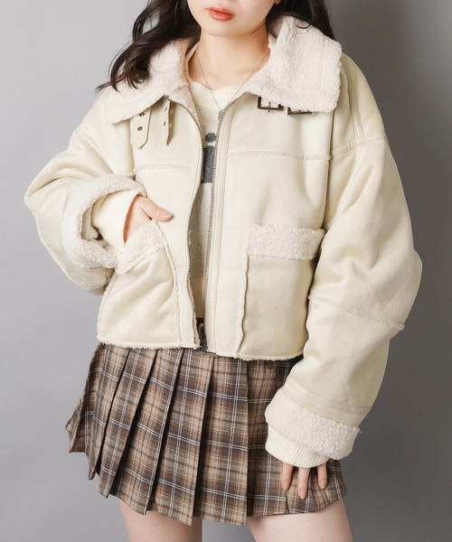 スタイル盛れ確定☆ショートムートンブルゾン/5色展開（ムートンコート