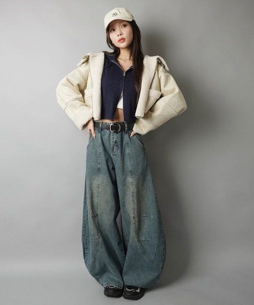 SPINNS（スピンズ）の「スタイル盛れ確定☆ショートムートンブルゾン/5色展開（ムートンコート・レディース・ベージュ/アイボリー/ブラック/ブラウン/チャコール・ONESIZE）」の15枚目の写真