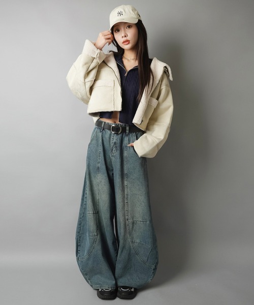 SPINNS（スピンズ）の「スタイル盛れ確定☆ショートムートンブルゾン/5色展開（ムートンコート・レディース・ベージュ/アイボリー/ブラック/ブラウン/チャコール・ONESIZE）」の16枚目の写真