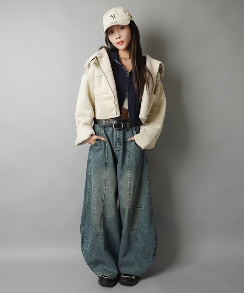 SPINNS（スピンズ）の「スタイル盛れ確定☆ショートムートンブルゾン/5色展開（ムートンコート・レディース・ベージュ/アイボリー/ブラック/ブラウン/チャコール・ONESIZE）」の17枚目の写真