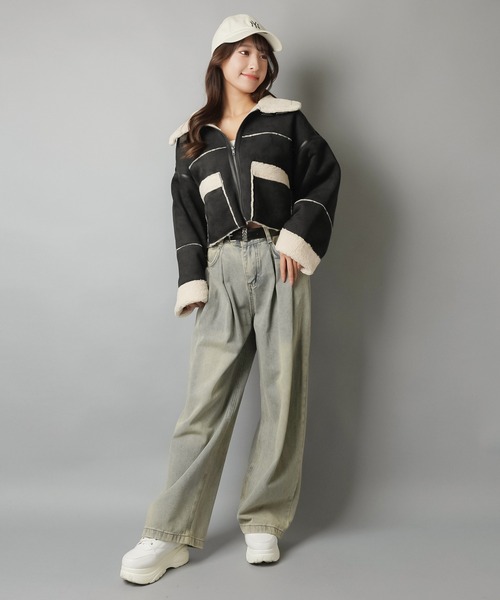 SPINNS（スピンズ）の「スタイル盛れ確定☆ショートムートンブルゾン/5色展開（ムートンコート・レディース・ベージュ/アイボリー/ブラック/ブラウン/チャコール・ONESIZE）」の11枚目の写真