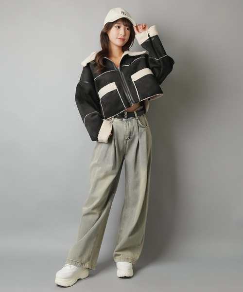 SPINNS（スピンズ）の「スタイル盛れ確定☆ショートムートンブルゾン/5色展開（ムートンコート・レディース・ベージュ/アイボリー/ブラック/ブラウン/チャコール・ONESIZE）」の12枚目の写真