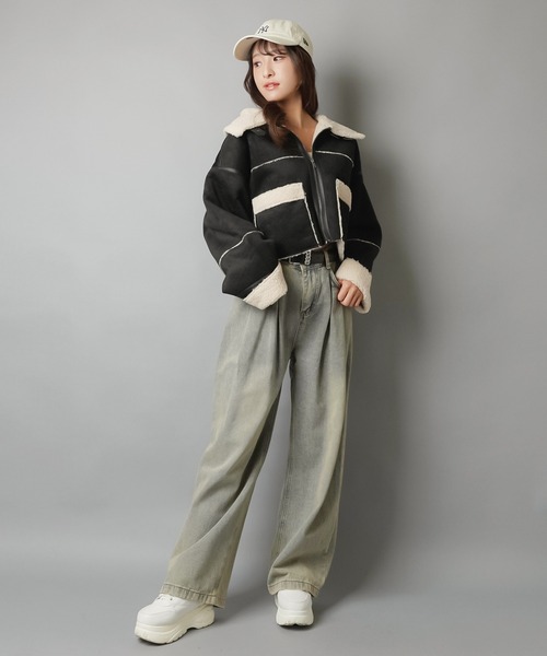 SPINNS（スピンズ）の「スタイル盛れ確定☆ショートムートンブルゾン/5色展開（ムートンコート・レディース・ベージュ/アイボリー/ブラック/ブラウン/チャコール・ONESIZE）」の13枚目の写真