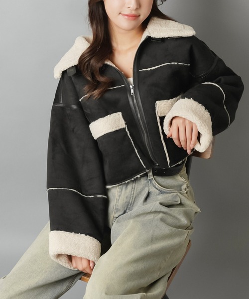 SPINNS（スピンズ）の「スタイル盛れ確定☆ショートムートンブルゾン/5色展開（ムートンコート・レディース・ベージュ/アイボリー/ブラック/ブラウン/チャコール・ONESIZE）」の10枚目の写真