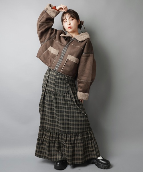 Vin ムートンコート　スカート カットソー３点セット セール】スタイル盛れ確定☆ショートムートンブルゾン/5色展開