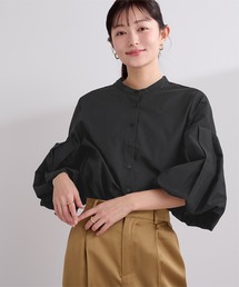 バンドカラー袖ボリュームブラウス