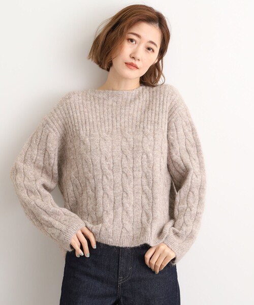 grove(グローブ)の「ふんわり包み込む ケーブルボートネックニット(ニット/セーター・レディース・ワインレッド/ブラウン系その他/オフホワイト・02/03/01/04/05)」の2枚目の写真