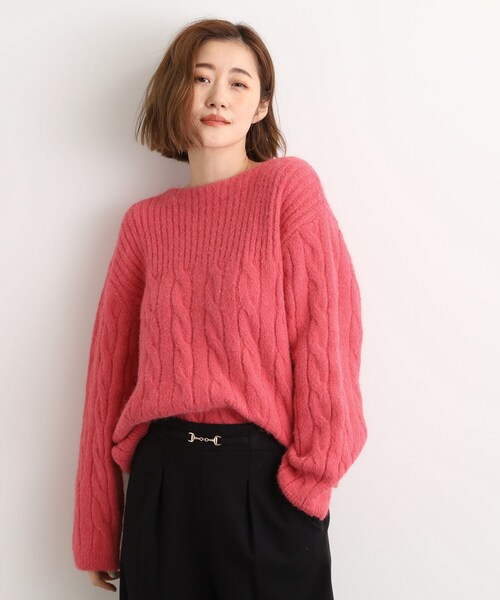 grove(グローブ)の「ふんわり包み込む ケーブルボートネックニット(ニット/セーター・レディース・ワインレッド/ブラウン系その他/オフホワイト・02/03/01/04/05)」の3枚目の写真