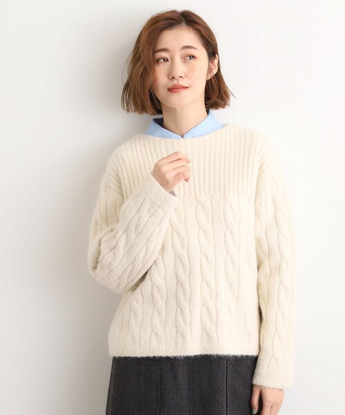 grove(グローブ)の「ふんわり包み込む ケーブルボートネックニット(ニット/セーター・レディース・ワインレッド/ブラウン系その他/オフホワイト・02/03/01/04/05)」の6枚目の写真