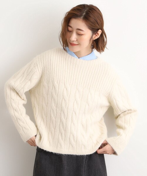 grove(グローブ)の「ふんわり包み込む ケーブルボートネックニット(ニット/セーター・レディース・ワインレッド/ブラウン系その他/オフホワイト・02/03/01/04/05)」の7枚目の写真